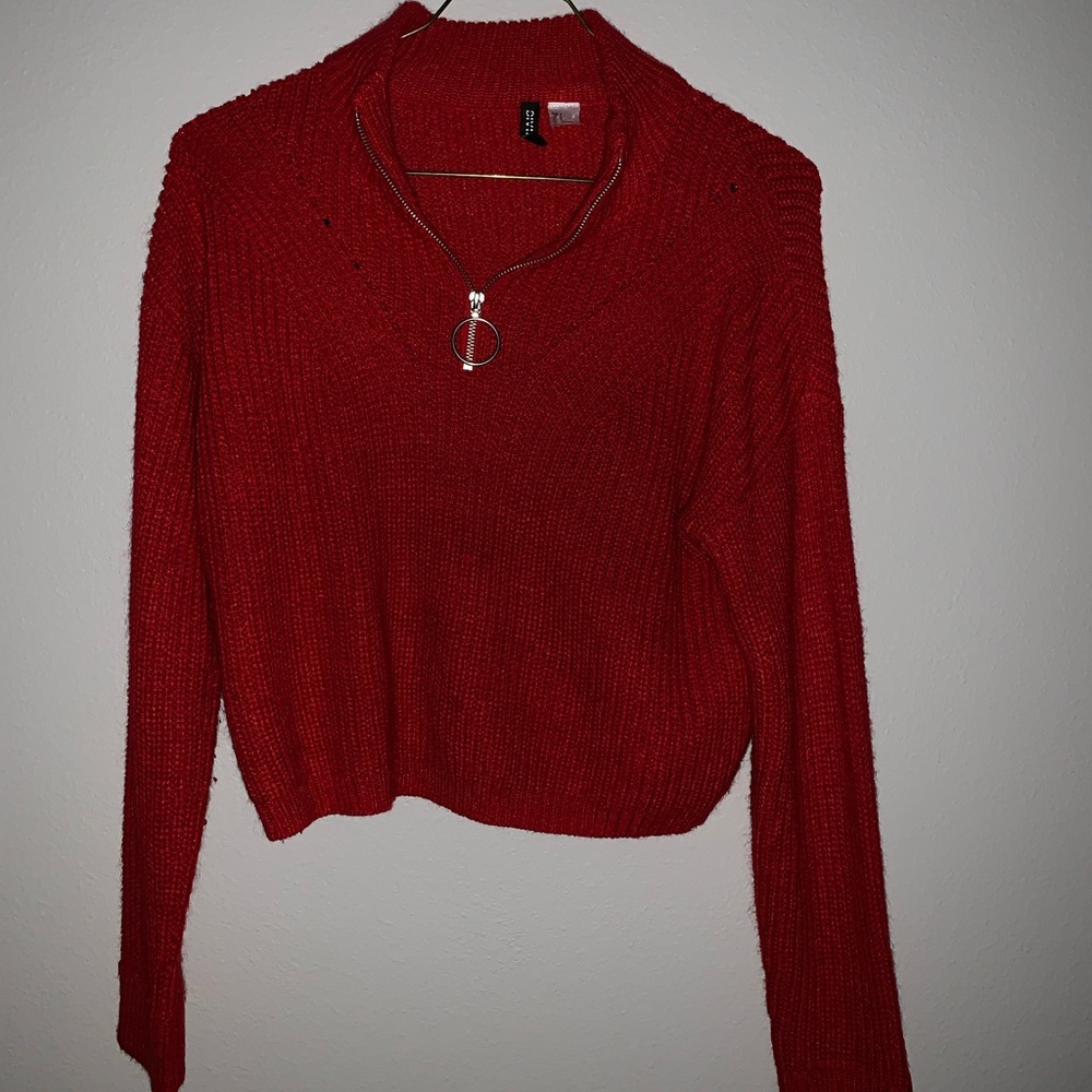 Red quarter zip sweater